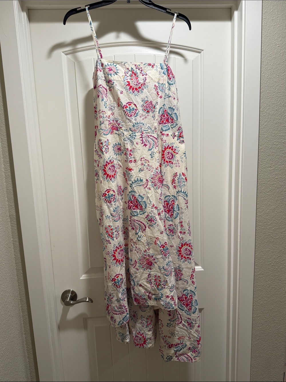 Cream Floral Spaghetti-Strap Asymmetrical Maxi Dress